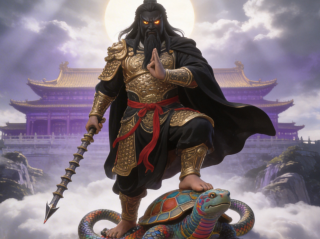 真武大帝（玄天上帝）的全身神像 AI提示词